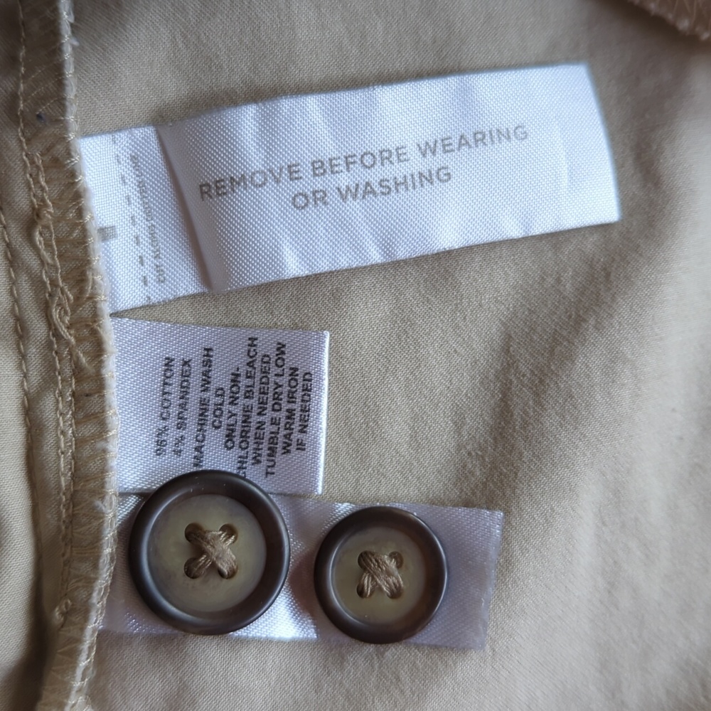 Ann Taylor Loft Khaki Safari Button Tab Sleeve Collared Dress SP Tan Pockets - Picture 9 of 16